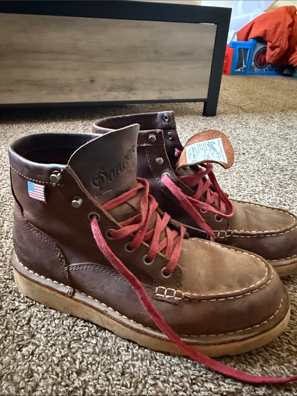 Women’s Danner Brown Leather Moc Toe Boots with Red Laces